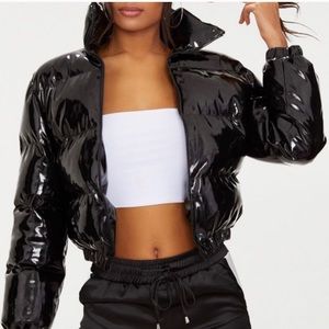 PLT Crop Black Puffer Coat Kim K Kylie Jenner